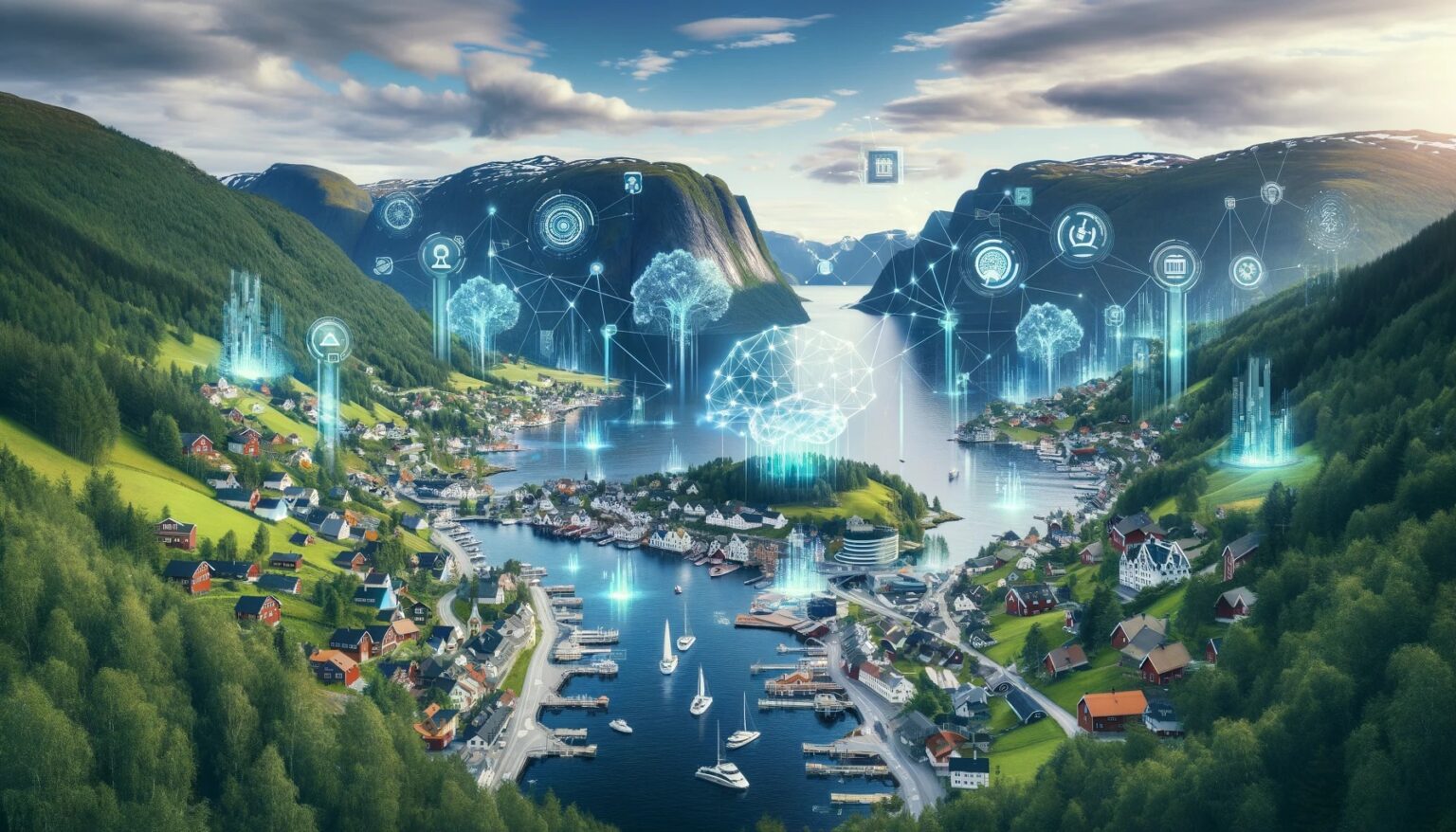 Illustrasjonsfoto med illustrasjonar av teknologi i naturen. Foto genererert av ChatGPT.