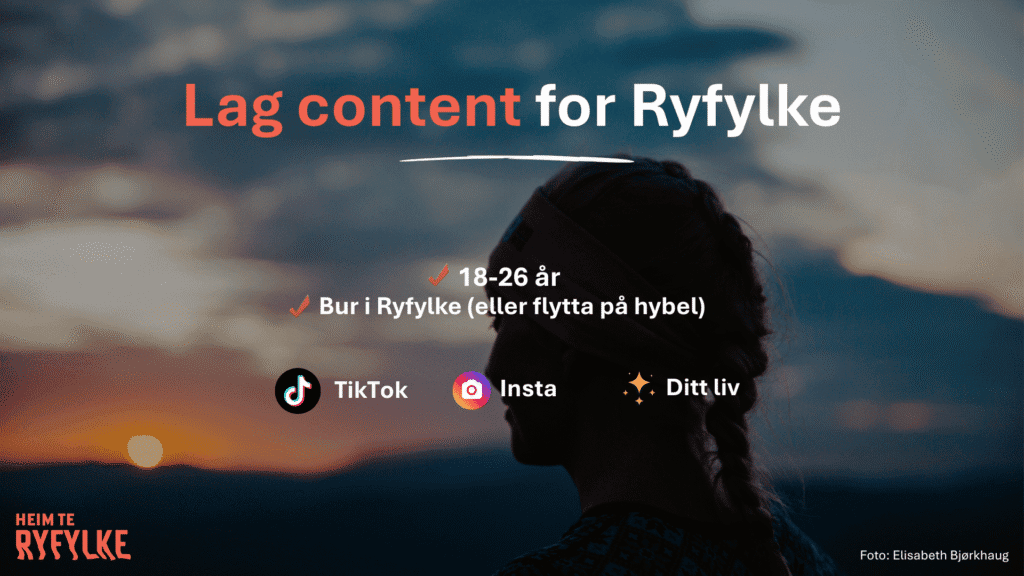 Plakat som fortel at me ser etter ungdom til å lage innhald om Ryfylke.